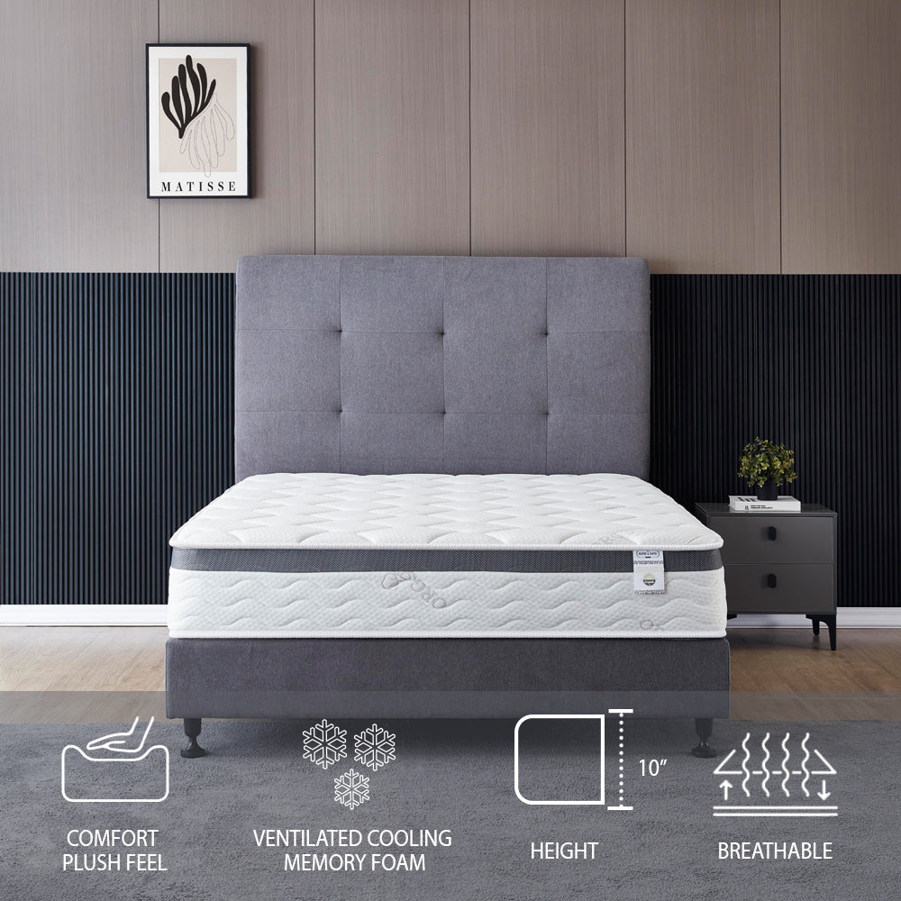 THE PREMIUM - 10" - "THE COMFORT" Medium - Euro Pillow Top - Encased Spring and Memory Foam - Organic Cotton Mattress