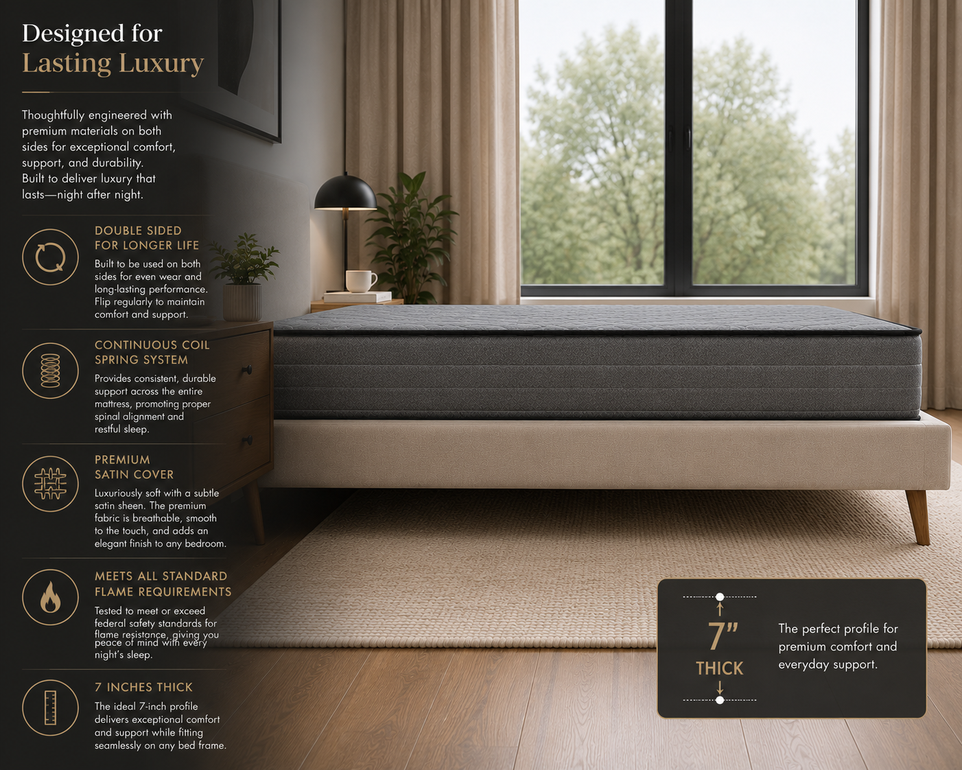 Black 7 Inch Twin Mattress in a Box - Continuous Coil Spring System & High Density Foam | Medium Firm Support | Pressure Relief | Spine Alignment | Twin Size 38x75 | For Adults, Teens, Kids Guest Room (Copy)