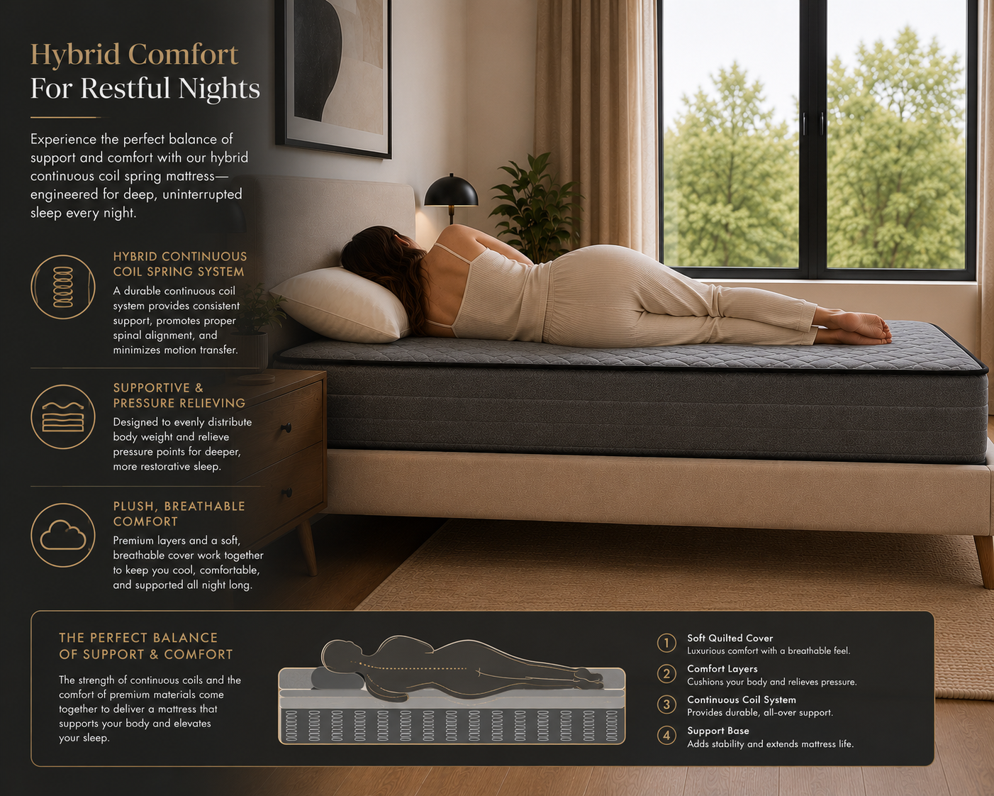Black 6 Inch Twin Mattress in a Box - Continuous Coil Spring System & High Density Foam | Medium Firm Support | Pressure Relief | Spine Alignment | Twin Size 38x75 | For Adults, Teens, Kids Guest Room