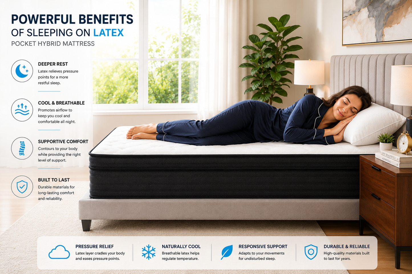 10 Inch - Hybrid Latex Mattress, Luxury Euro Top with Latex Comfort Foam & Individually Wrapped Pocket Coils | Cooling Support, Pressure Relief & Motion Isolation  | Mattress in a Box